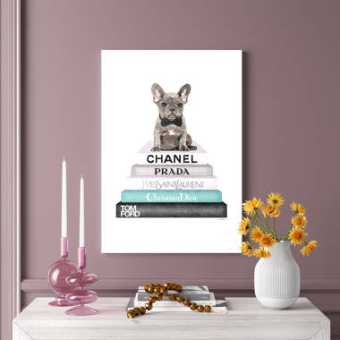 Etta Avenue Stack Of Grey And Teal Fashion Books And A Grey Frenchie by Amanda Greenwood Wrapped Canvas Print Reviews Wayfair